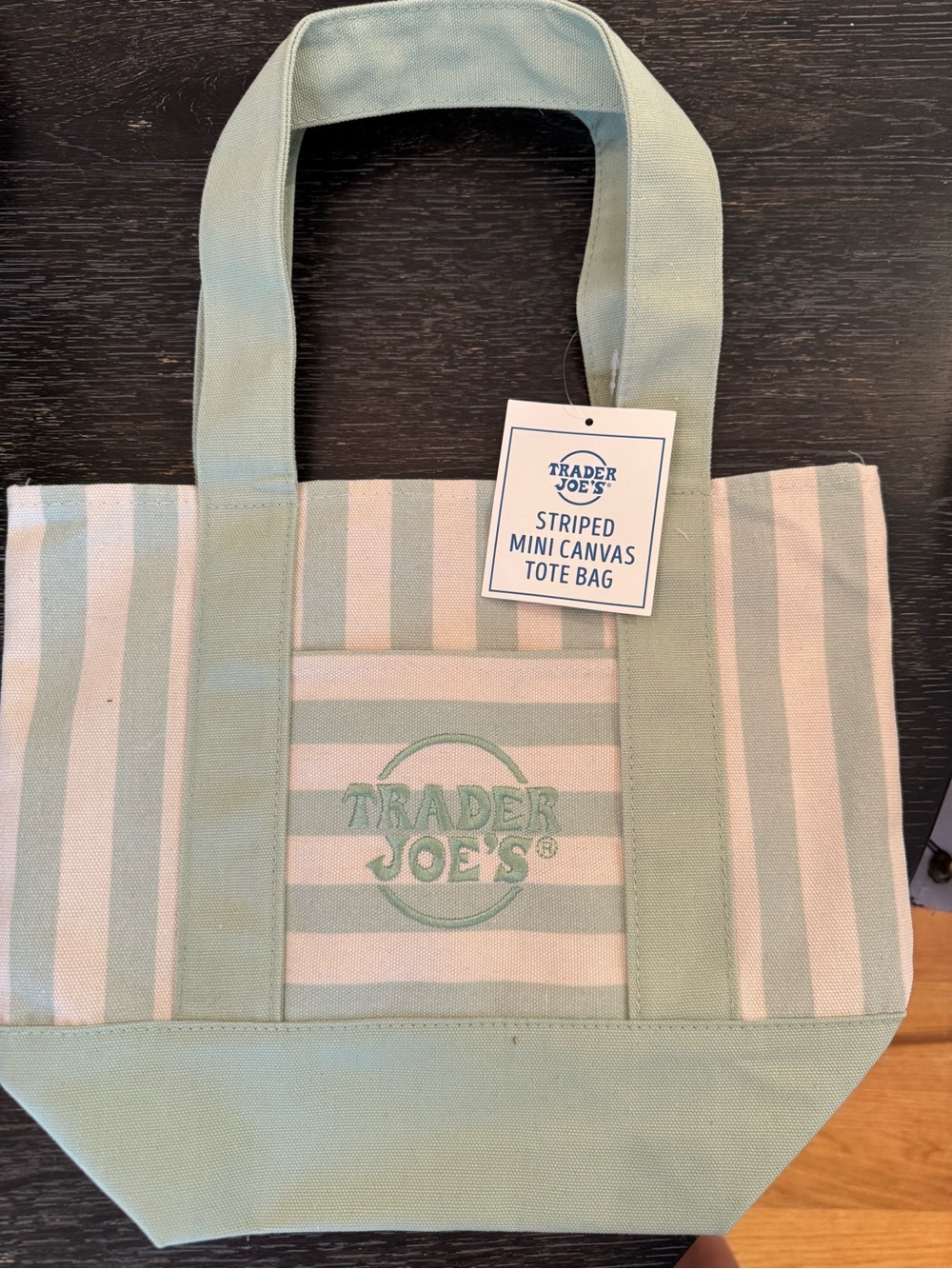 Trader Joe's Striped Mini Canvas Tote - Mint & Cream